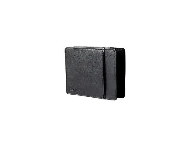 Black leather GPS carrying case with soft inner lining and elastic side panels