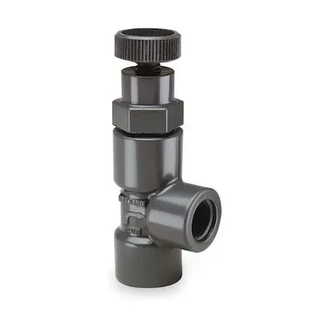 Transparent PVC angle globe valve with threaded connections and knob handle