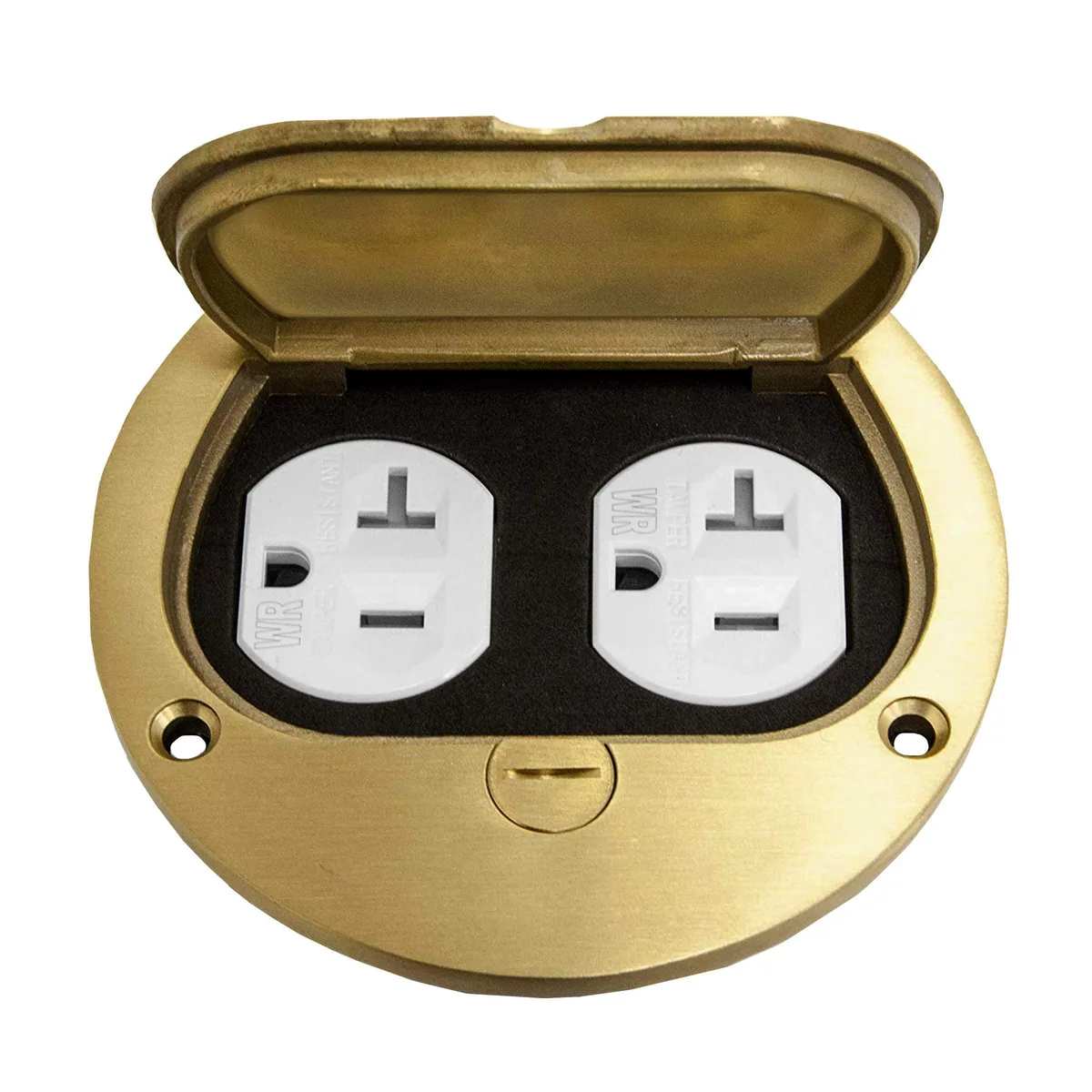  Enerlites Brass Flip Lid Floor Box Cover 4" 20A Receptacle — product photo