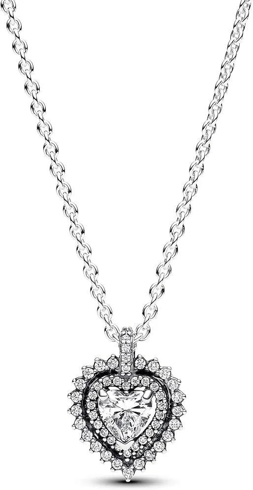 PANDORA PANDORA Sparkling Heart Halo Pendant Necklace Silver Adjustable Chain — product photo