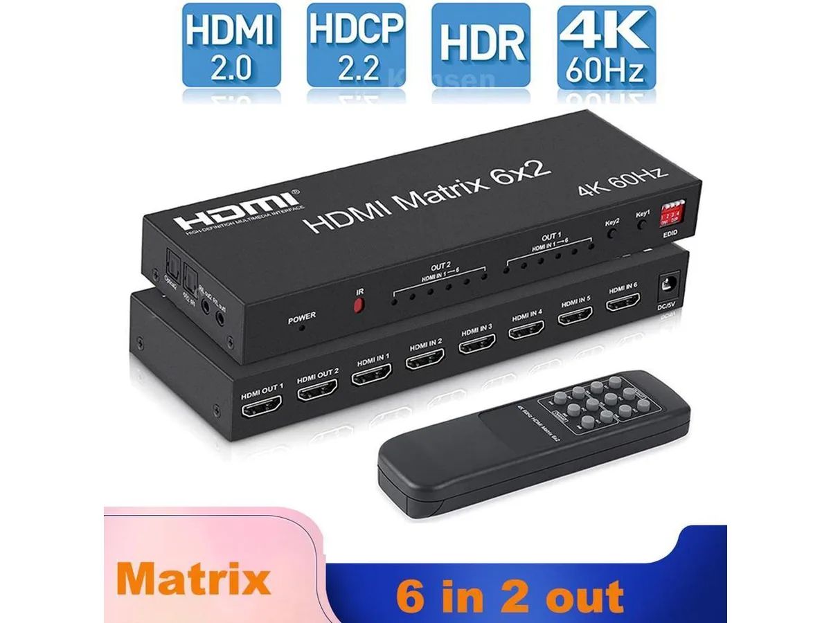 Qyouth Qyouth HDMI 2.0 Matrix 6x2 Switch Splitter 6 in 2 Out watch accessory — product photo
