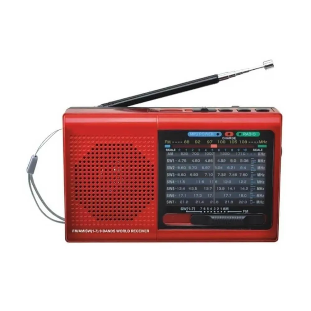 SUPERSONIC SUPERSONIC Portable AM/FM Radio Red 9-Band Bluetooth USB MicroSD 600 mAh Battery — product photo