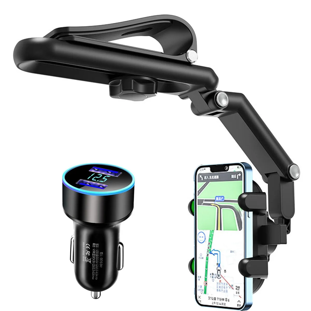  BngWenHua BngWenHua1 Rear View Mirror Phone Mount 1080° Rotatable Retractable Black — product photo