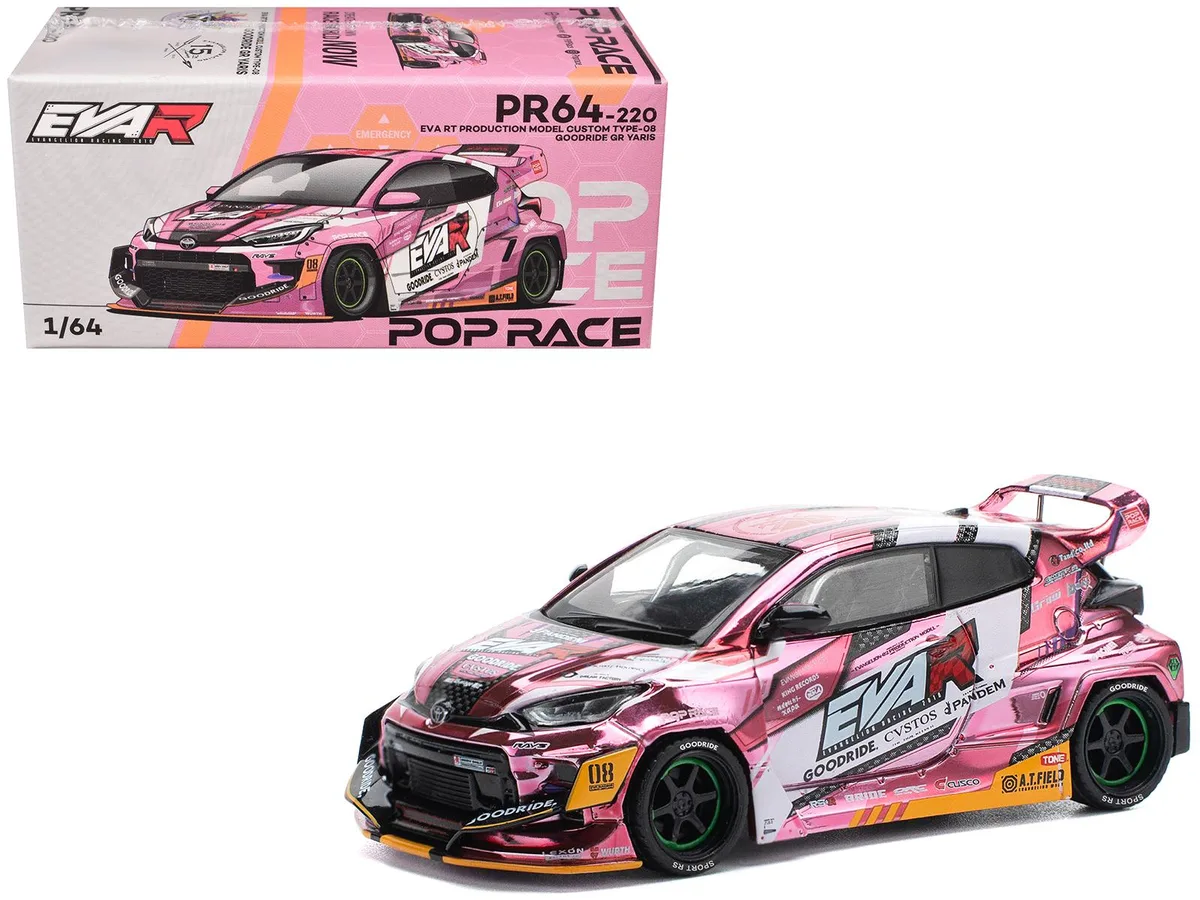 Pop Race Pop Race Toyota Goodride GR Yaris RHD EVA RT Production Model-08 Pink Metallic 1/64 Die Cast Hobby Collectible — product photo