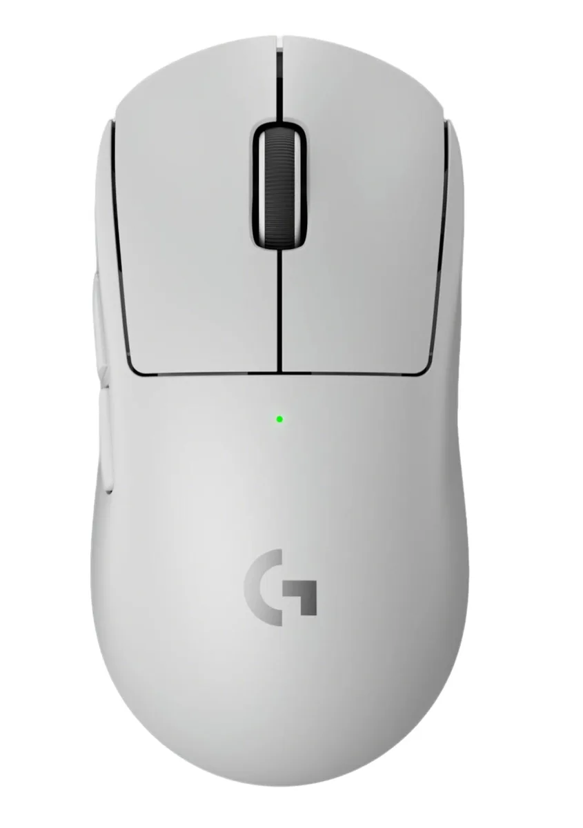 White wireless gaming mouse, lightweight ergonomic shape, matte finish, five buttons, USB-C port