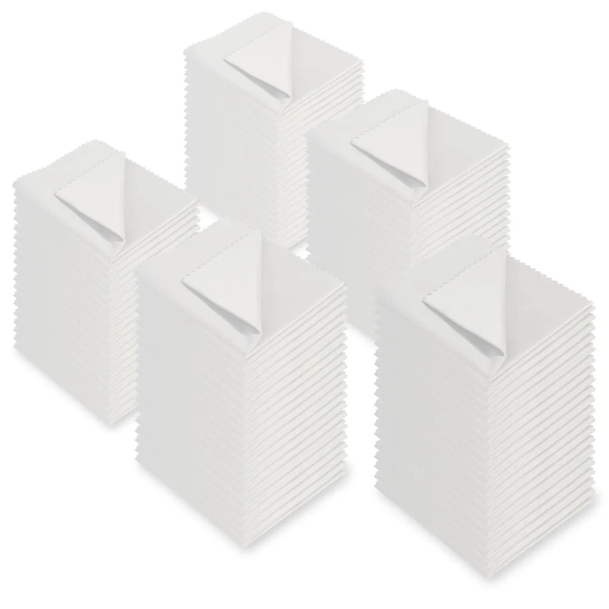 Stack of 100 white square microfibre cloths 5.5 inches each
