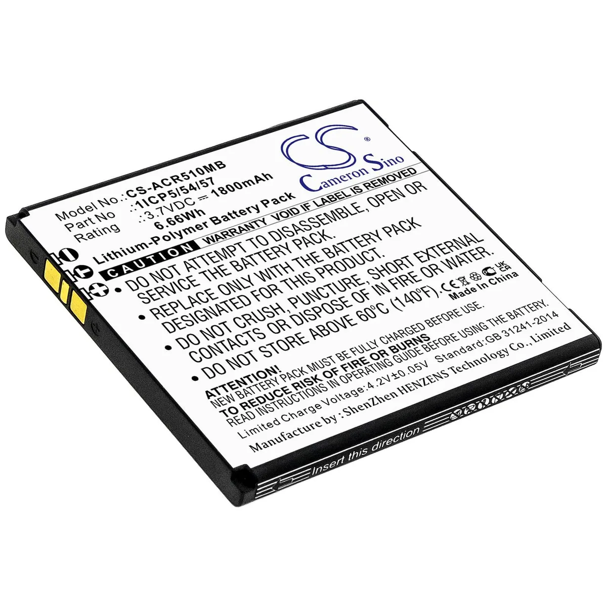  Cameron Sino AC310 standard battery 1ICP5/54/57 1800mAh 3.7V — product photo