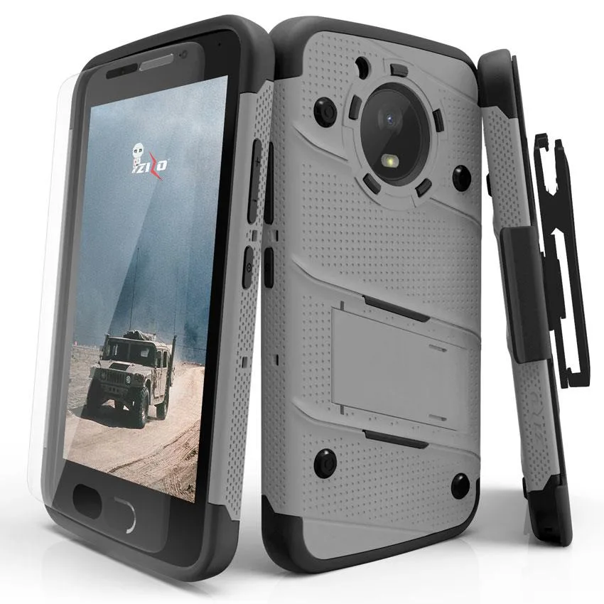 Zizo Zizo Bolt Series Case for Motorola Moto E4, Grey/Black, 12 ft Drop Tested, 360 Holster — product photo