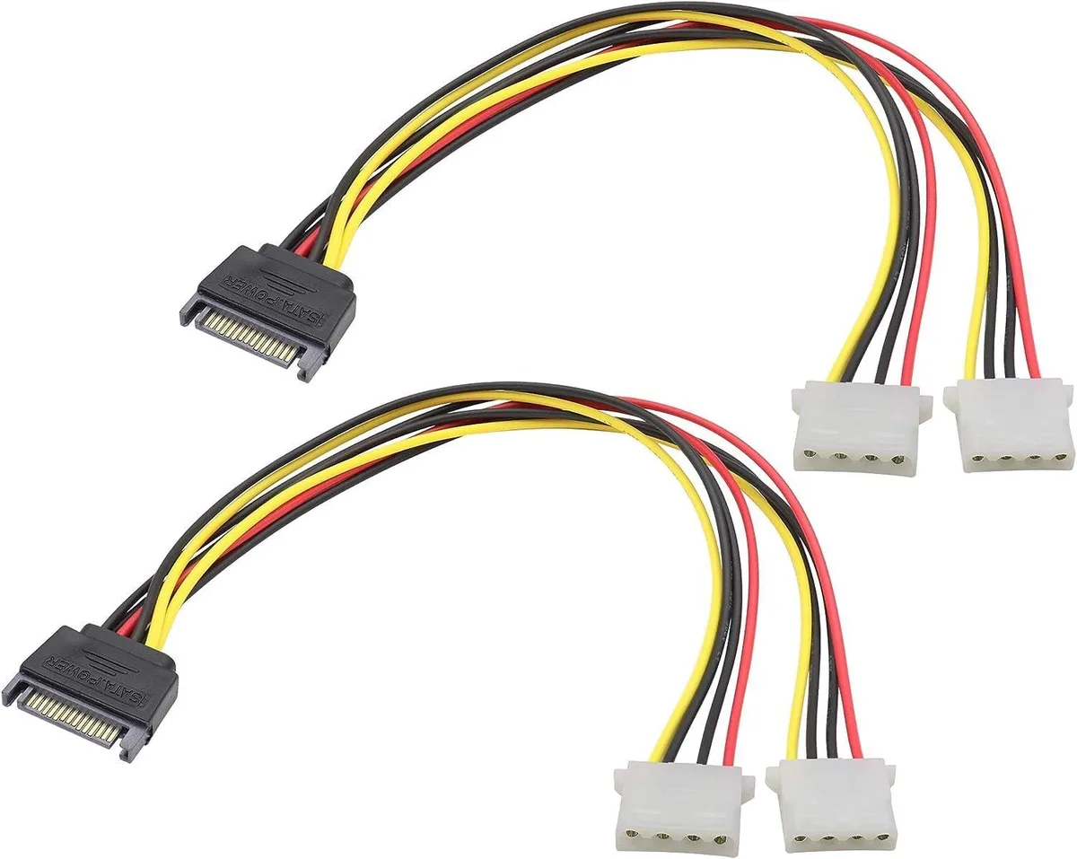 Vszerda Vszerda SATA 15-pin Male to Dual 4-pin Molex Female Power Cable 30cm 2-Pack — product photo
