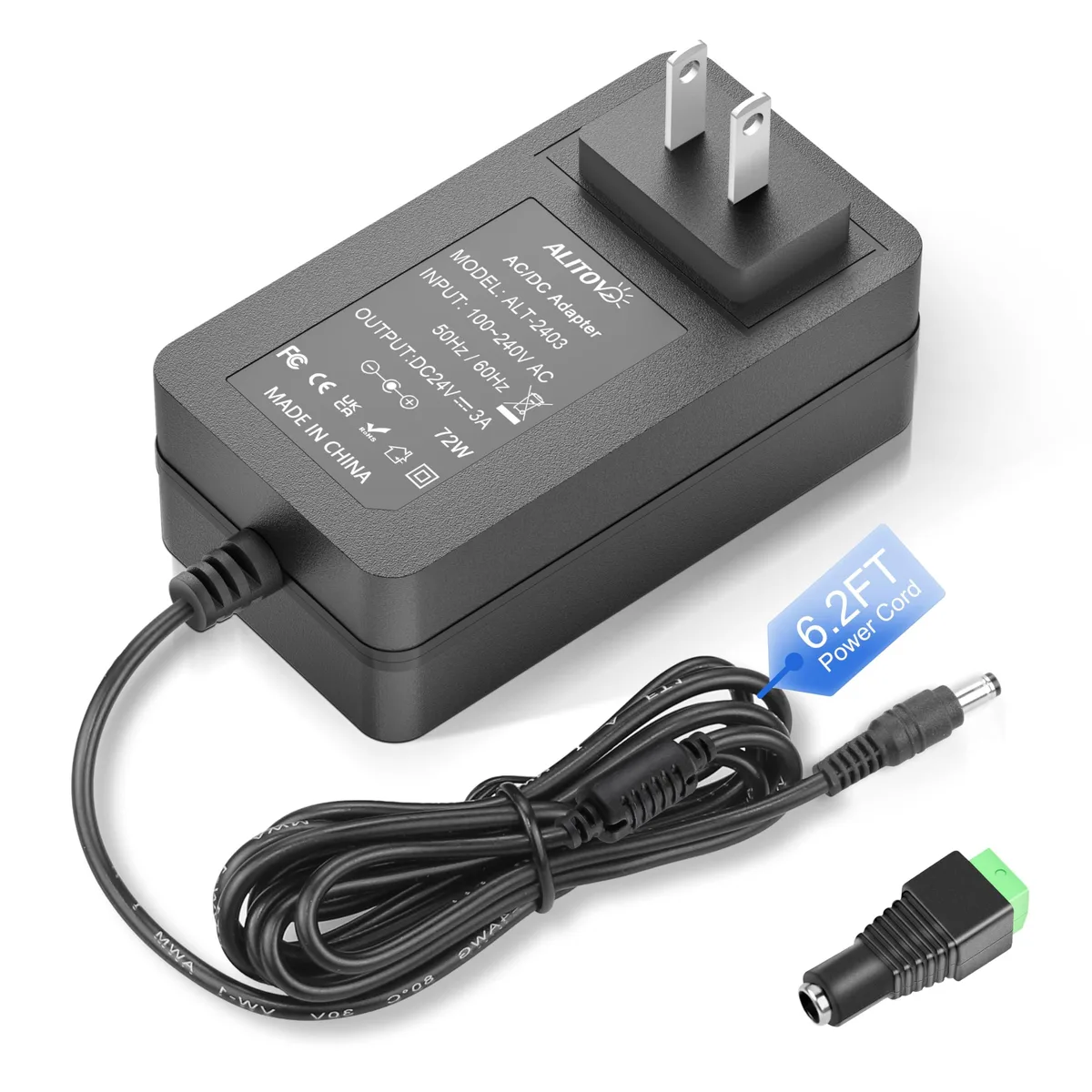  ALITOVE 24V 3A 72W Industrial Power Supply 5.5x2.5mm 6.2ft — product photo