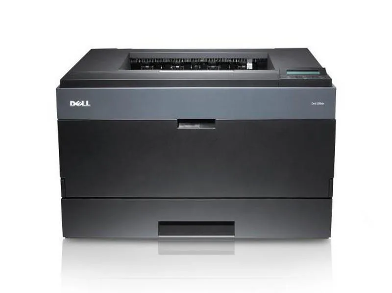 White rectangular mono laser printer with front paper tray and output bin