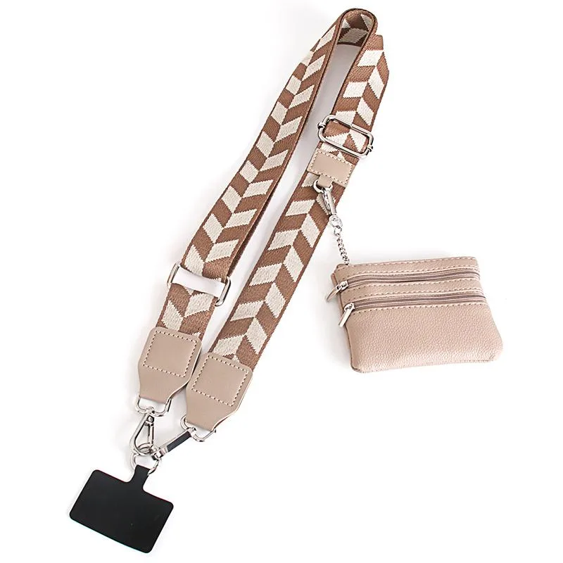Nakedcellphone Nakedcellphone Crossbody Phone Strap with Zipper Pouch Khaki Chevron — product photo