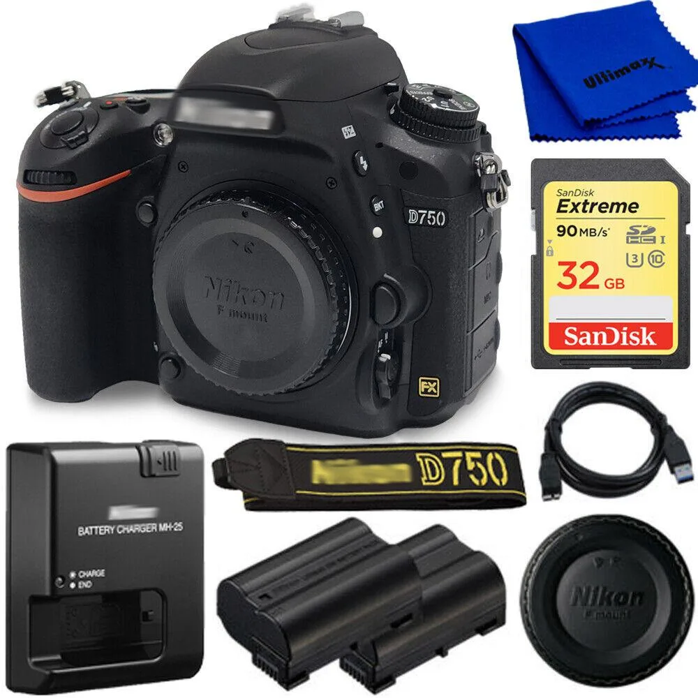 Nikon Global Nikon D750 DSLR Camera Body Only Black 1543 EXT BATT 32GB SD — product photo