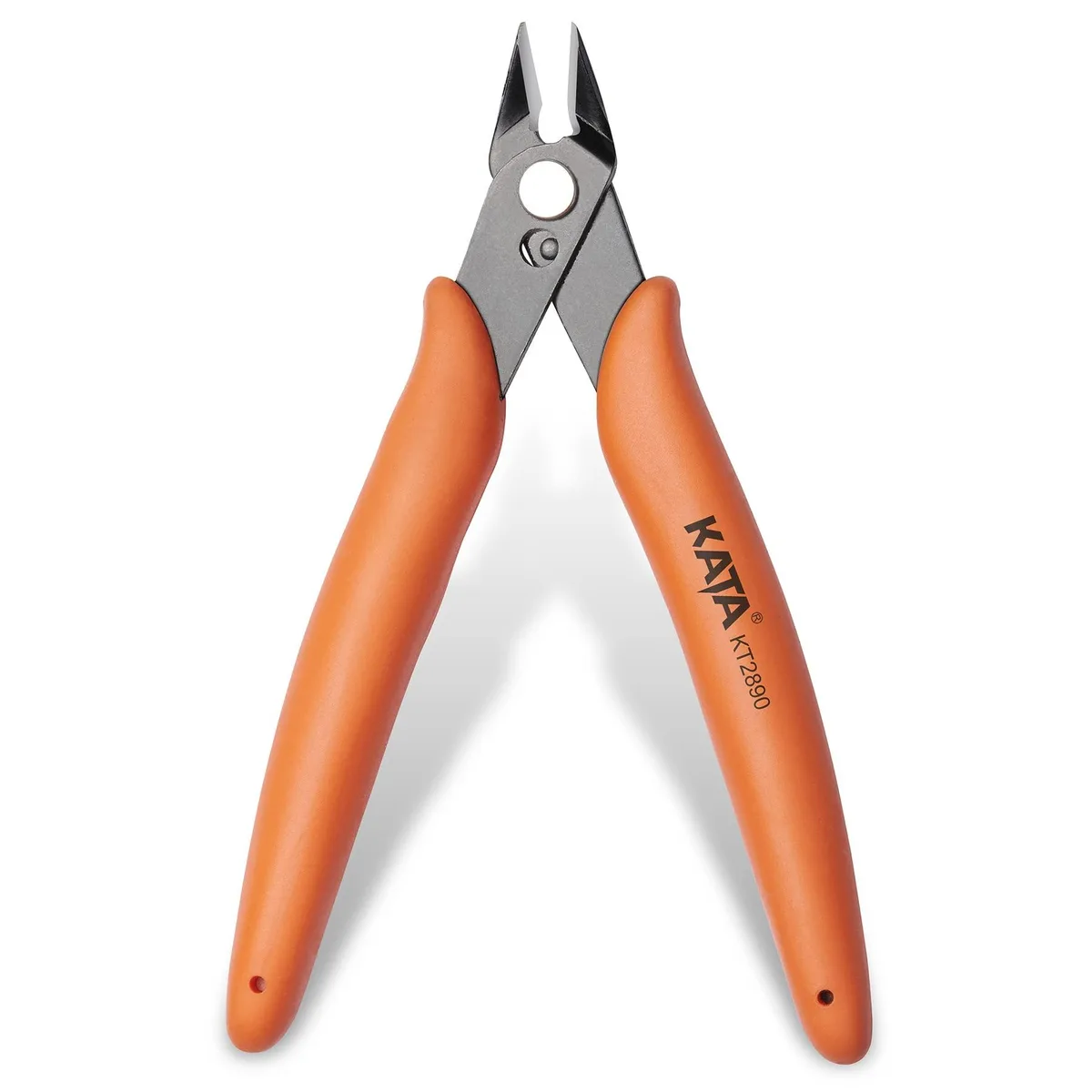 Klein Tools 5-inch flush cutters with 10 mm angled jaw and blue non-slip handles