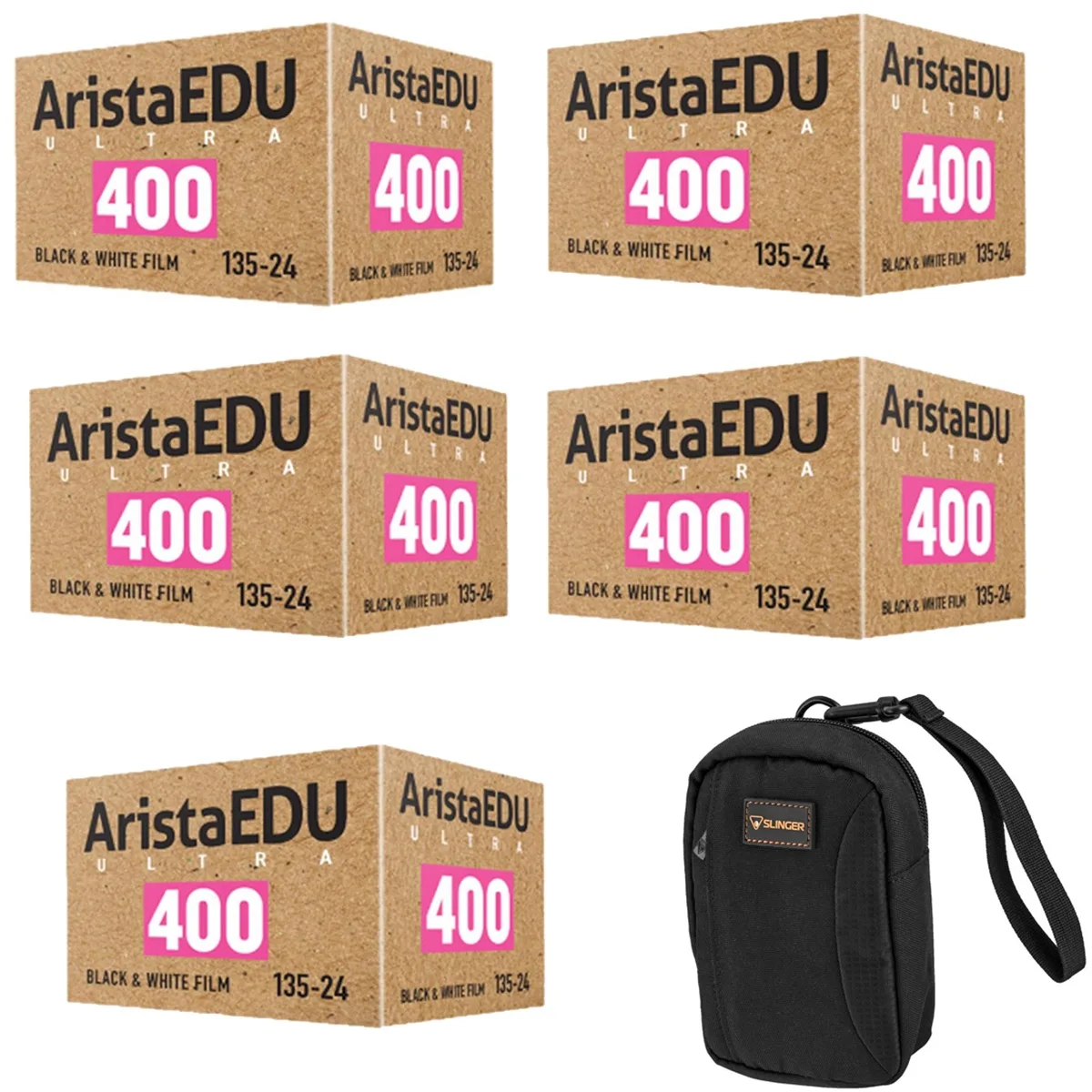 Arista Networks, Inc. Arista EDU Ultra 400 35mm B&amp;W Negative Film 5-Pack with Camera Bag — product photo