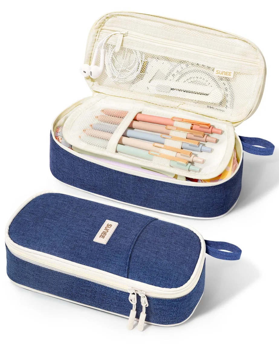  SUNEE S-P0869 pencil case 9 in x 4.5 in x 2.5 in Navy Blue — product photo
