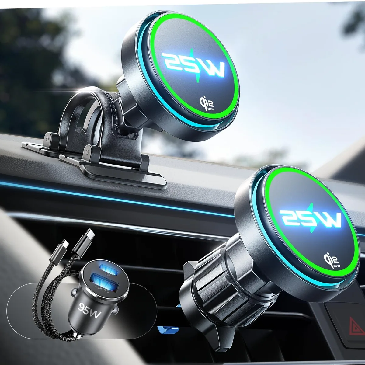  LISEN 2E7179 Qi2.2 25W MagSafe Car Charger Black — product photo