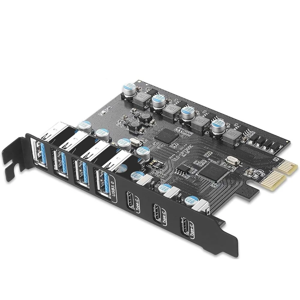 ESTONE ESTONE PCIE24A3C 7-Port USB 3.0 PCIe Expansion Card (3×USB-C, 4×USB-A) — product photo