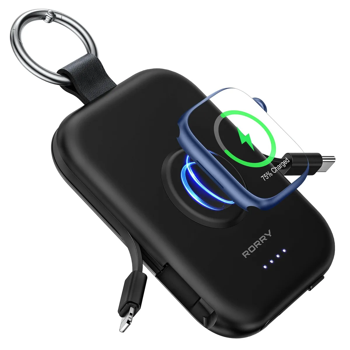  RORRY D2 5000mAh Power Bank with Built-in Cables, Black — product photo