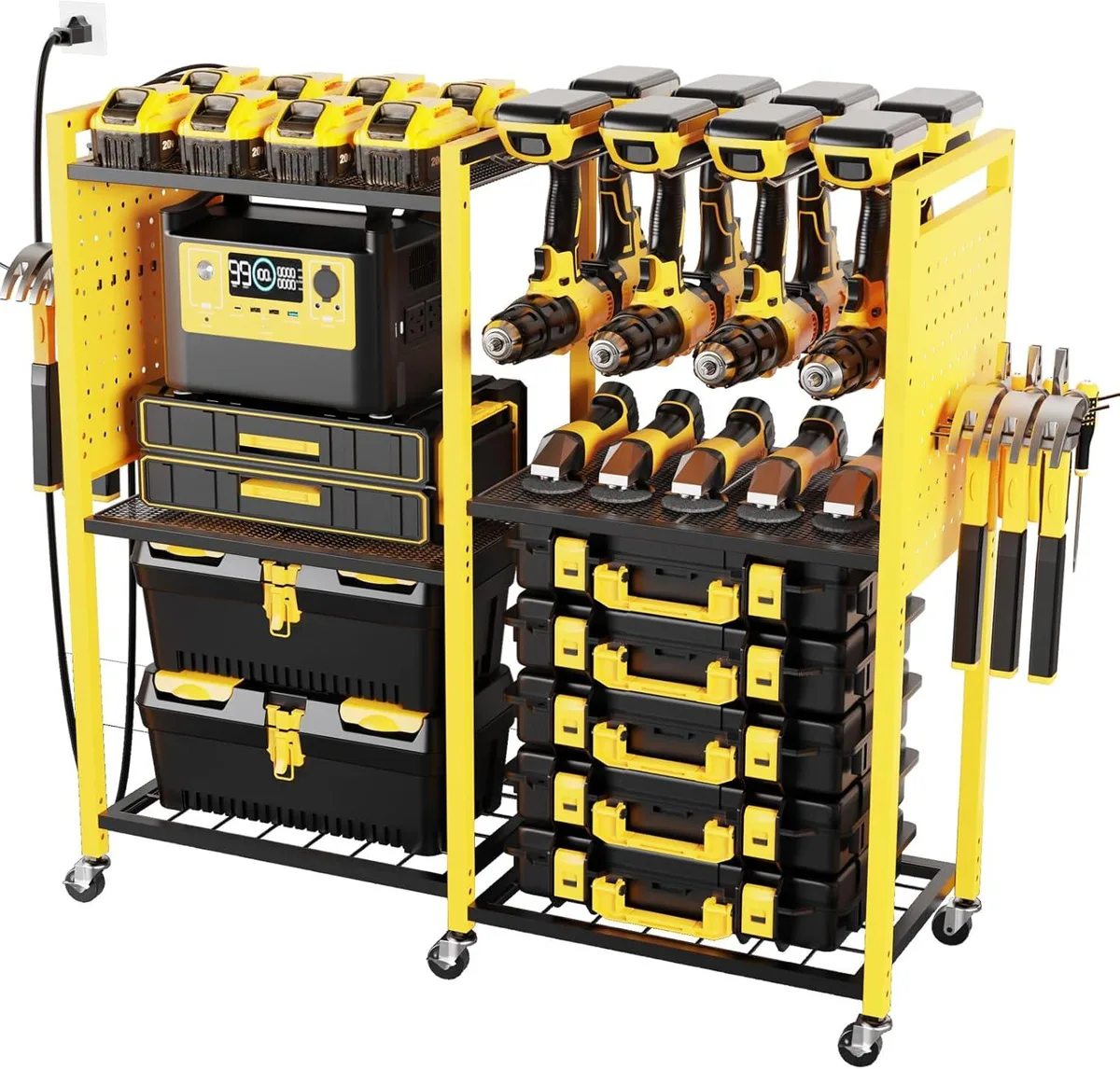 BFKK BFKK Heavy-Duty Tool Storage Cart Yellow 6-Tier 700lb 3-Outlet Charging Station — product photo