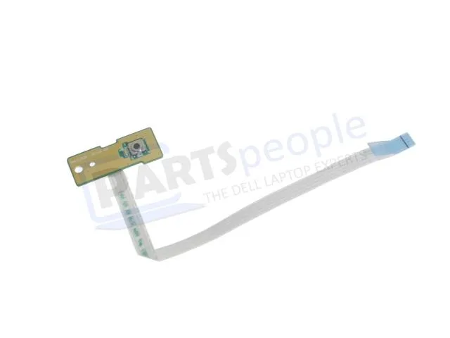 Small rectangular green circuit board with a silver button and printed labels DQ13_PWR DN13 50.4ID05.001