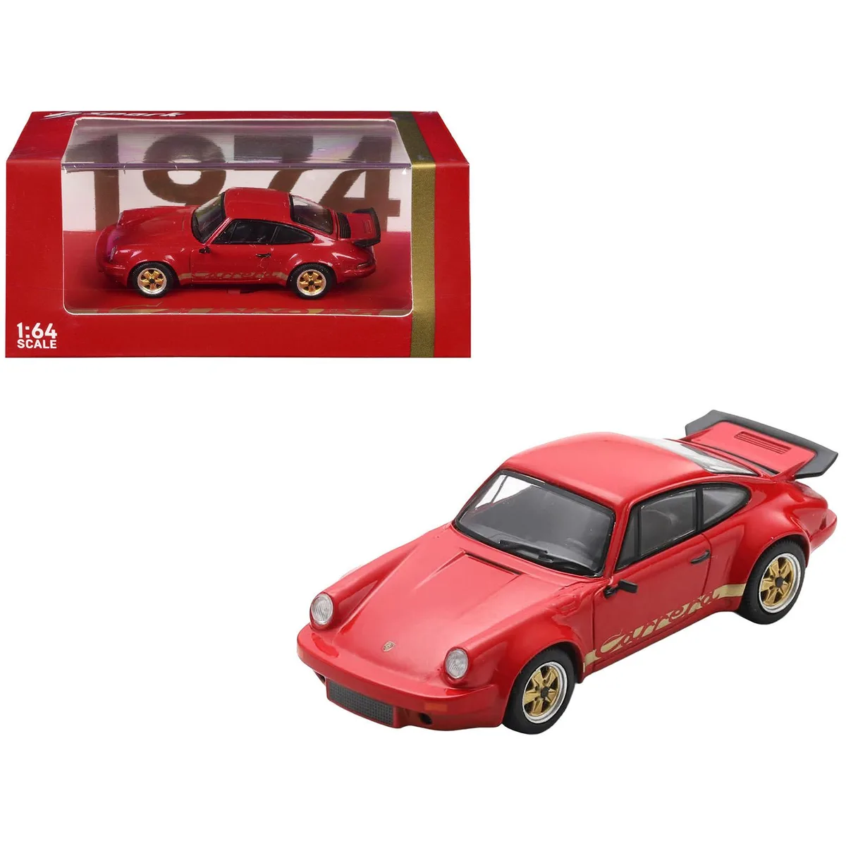 Spark Pub Spark Pub 1974 Porsche 911 Carrera RS 3.0 Red Gold Stripes 1/64 hobby collectible — product photo