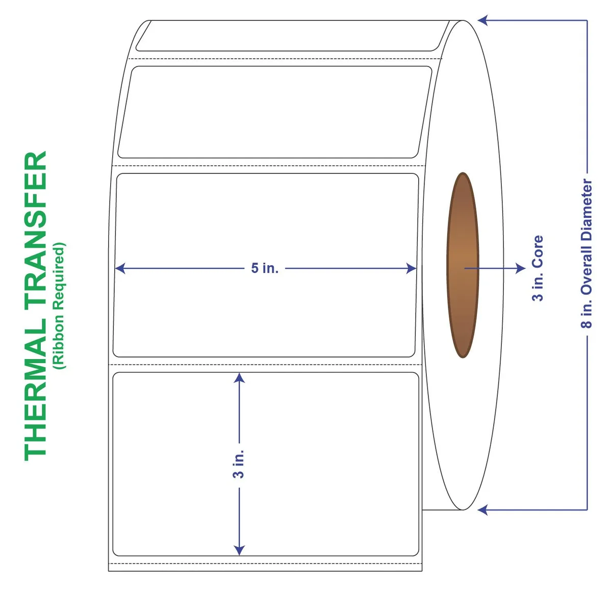 Four white label rolls in a cardboard box, perforated thermal transfer paper, 1900 labels each