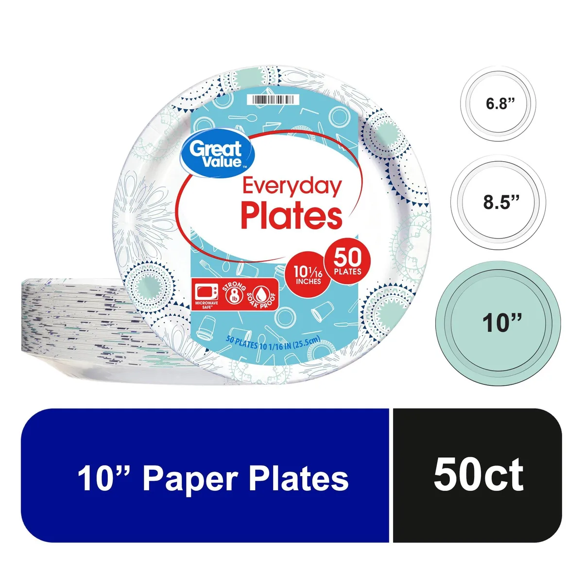 None Continuous None Continuous ICUTE-Great Value 10 Inch Disposable Paper Plates 50 Count Multicolor Design — product photo