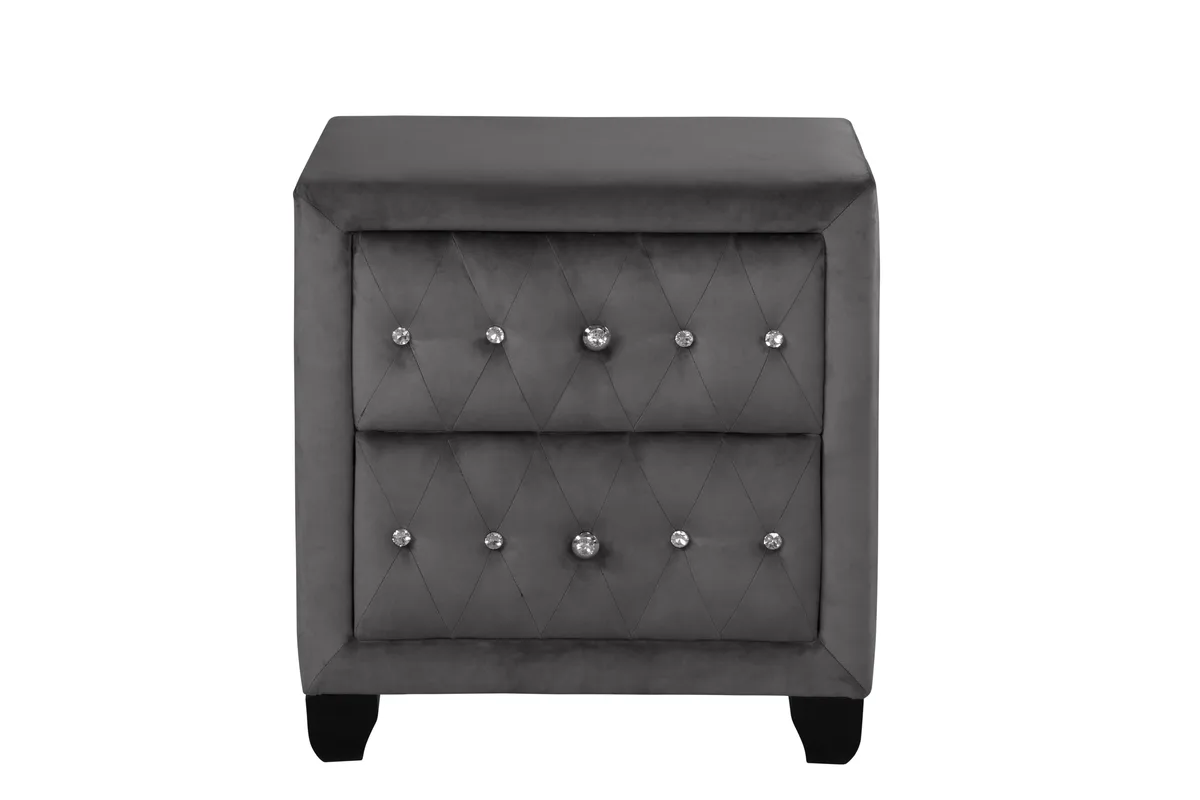 tuphen tuphen Sophia Crystal Tufted 2-Drawer Nightstand Gray 16x26x27.5in — product photo