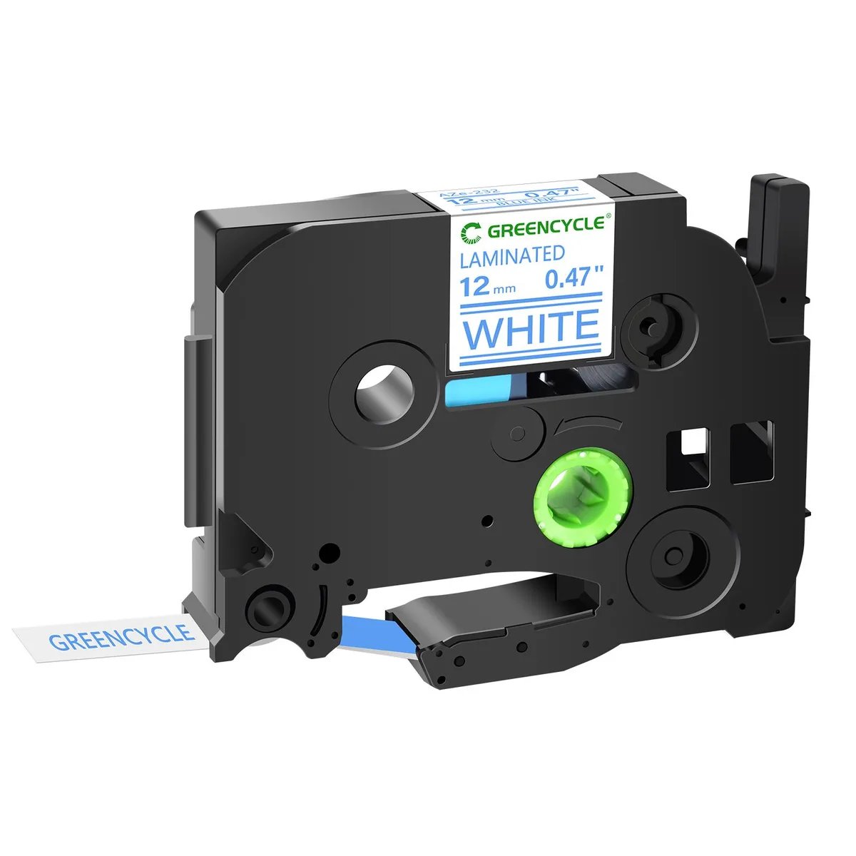 GREENCYCLE GREENCYCLE TZe-233 12mm 0.47" Blue on White Laminated Label Tape — product photo