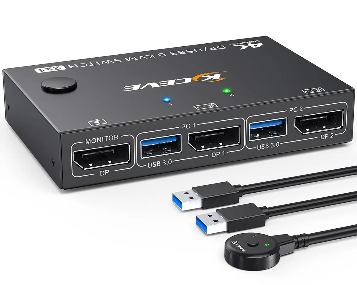AUTYUE AUTYUE 2-Port DisplayPort KVM Switch 4K@144Hz 8K@30Hz 4×USB 3.0 Wired Remote — product photo