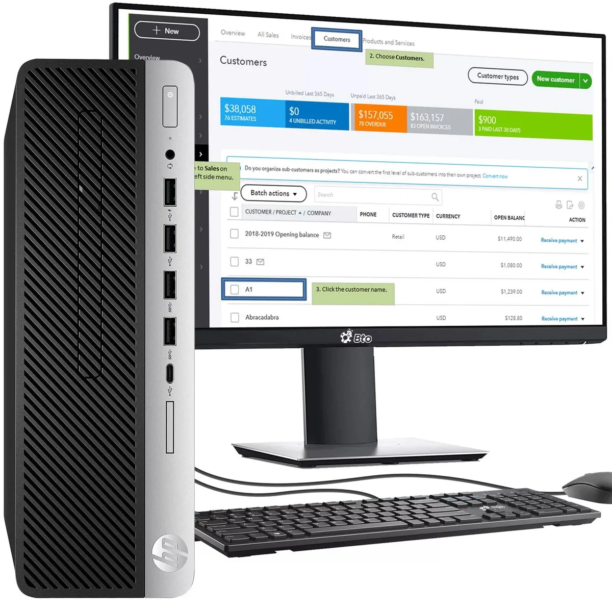 HP HP 600 G4 SFF desktop PC, Core i5-8500, 32GB DDR4, 512GB SSD, 24in monitor, Windows 11 Pro — product photo