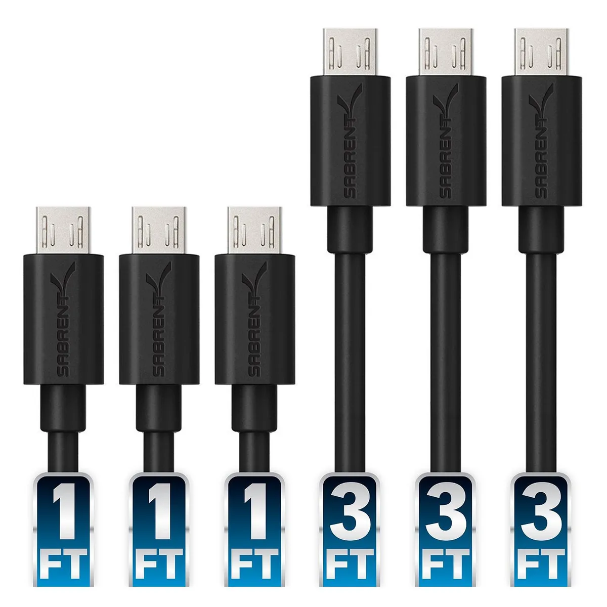 Sabrent Sabrent 6-Pack 22AWG Micro USB Cables 3x3ft 3x1ft USB 2.0 480Mbps CB-U631 — product photo