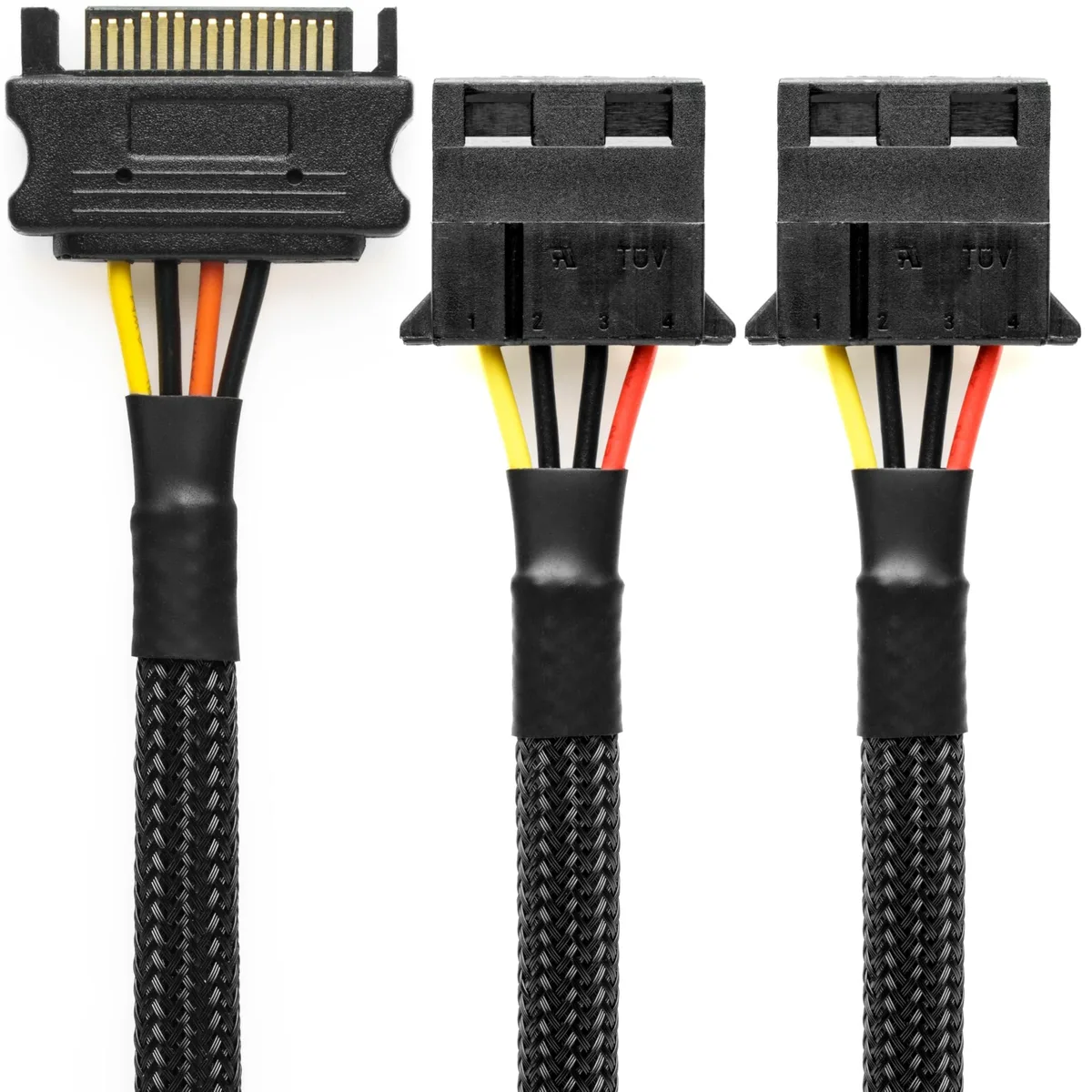  CRJ 4043 12-inch (30cm) SATA to Dual Molex Power Adapter Cable - Black Sleeved — product photo
