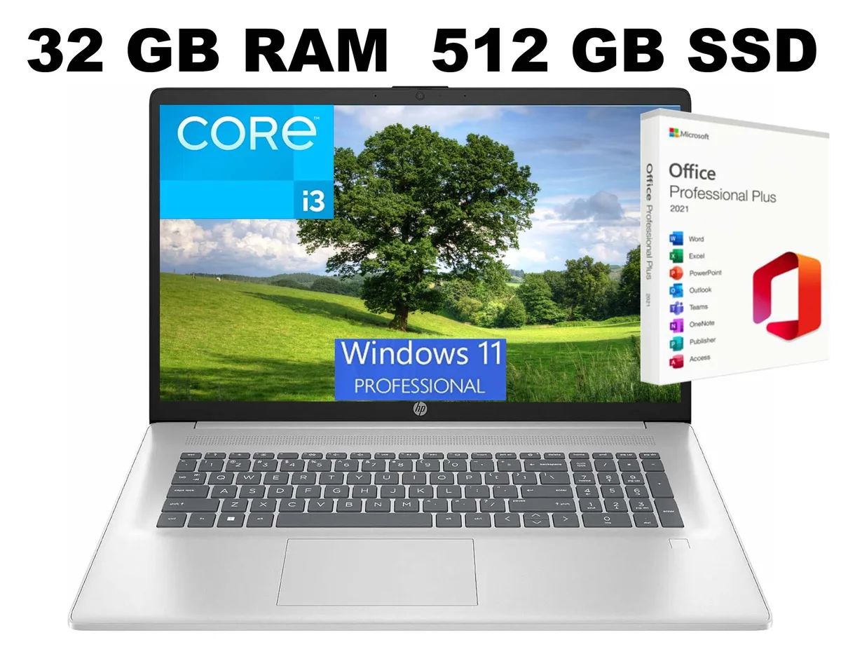 HP HP 17 laptop Intel Core i3-N305 32GB 512GB SSD 17.3" FHD Silver — product photo
