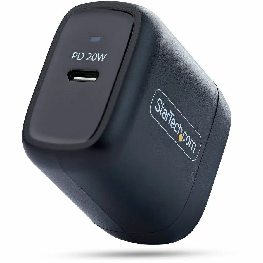 Compact black USB-C wall charger with folding prongs