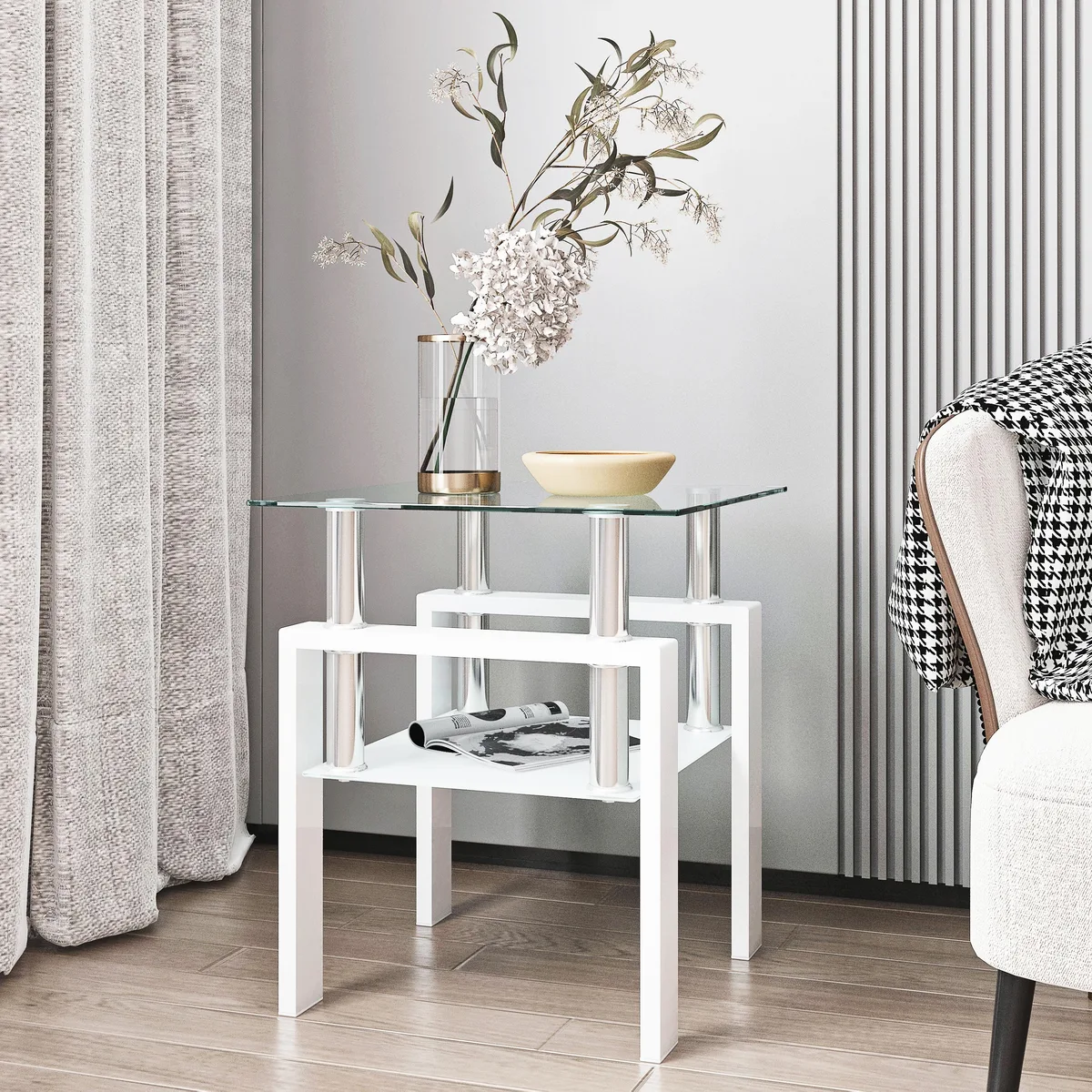 tuphen tuphen Occasional Table White Tempered Glass 17.72" 20.5" 150lbs — product photo