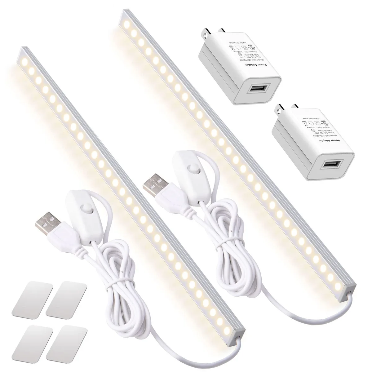 Gritin 2-Pack LED Under Cabinet Light USB Powered with AC Plug 59in Cord — product photo