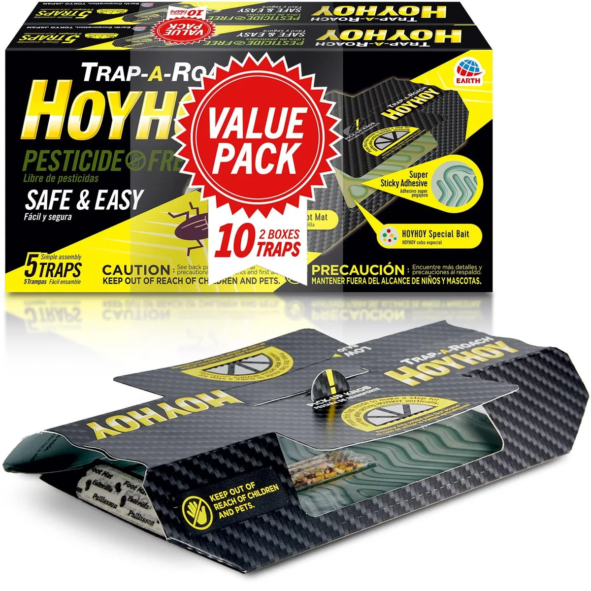 Two packs of ten flat rectangular glue traps in cardboard sleeves