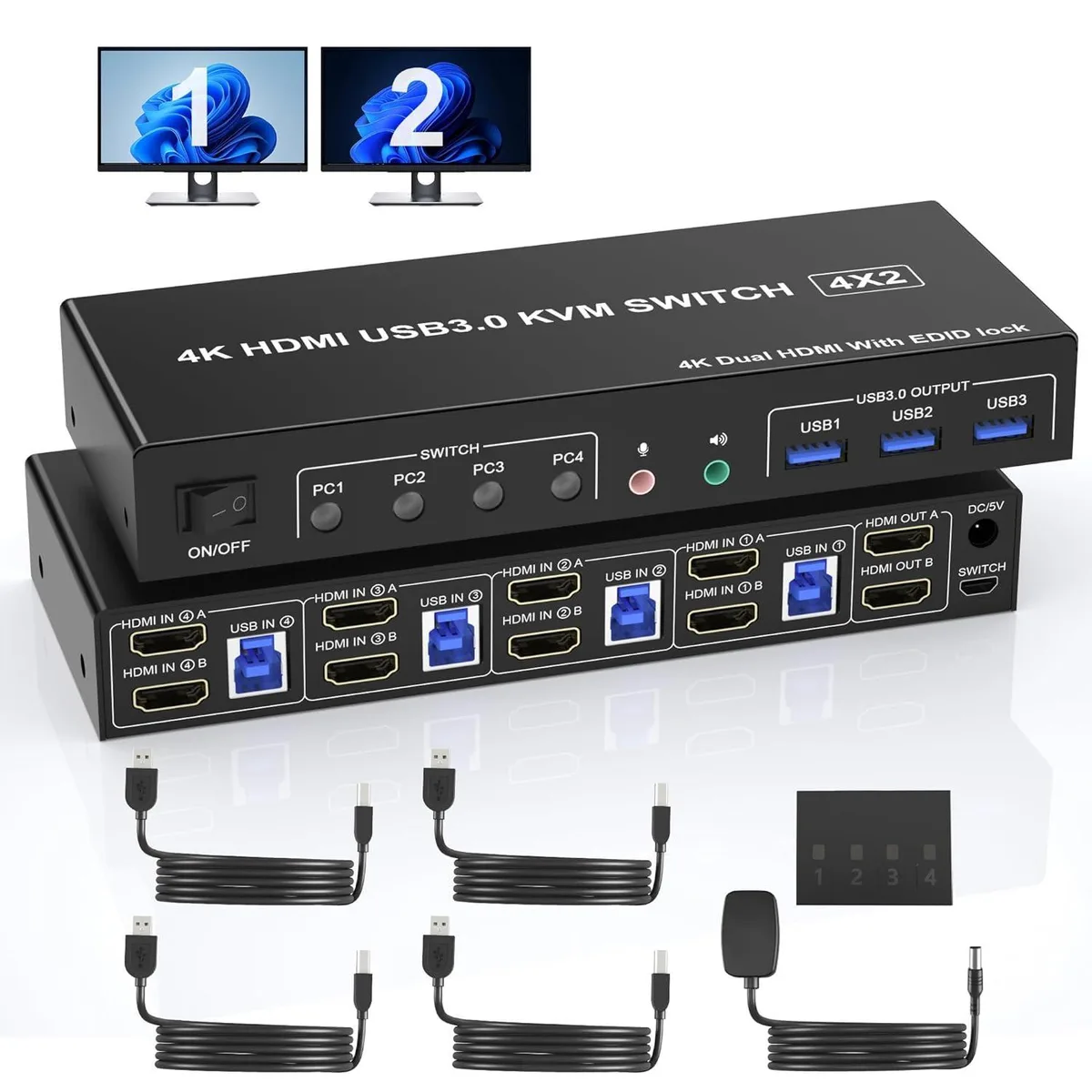 WRIARICH WRIARICH 4-Port Dual Monitor HDMI KVM Switch 4K 60Hz — product photo