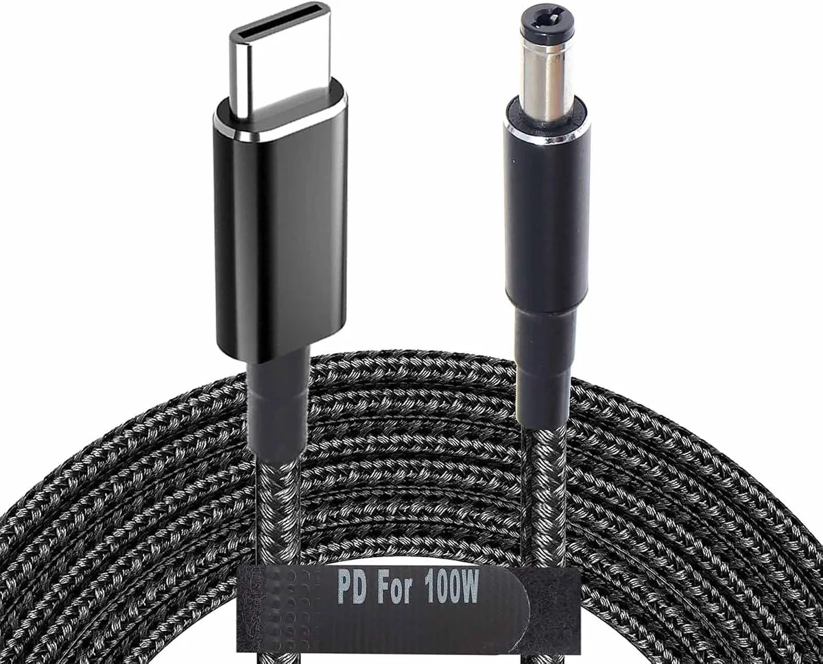 Braided USB-C to 5.5 x 2.1 mm barrel cable, 6.5 ft