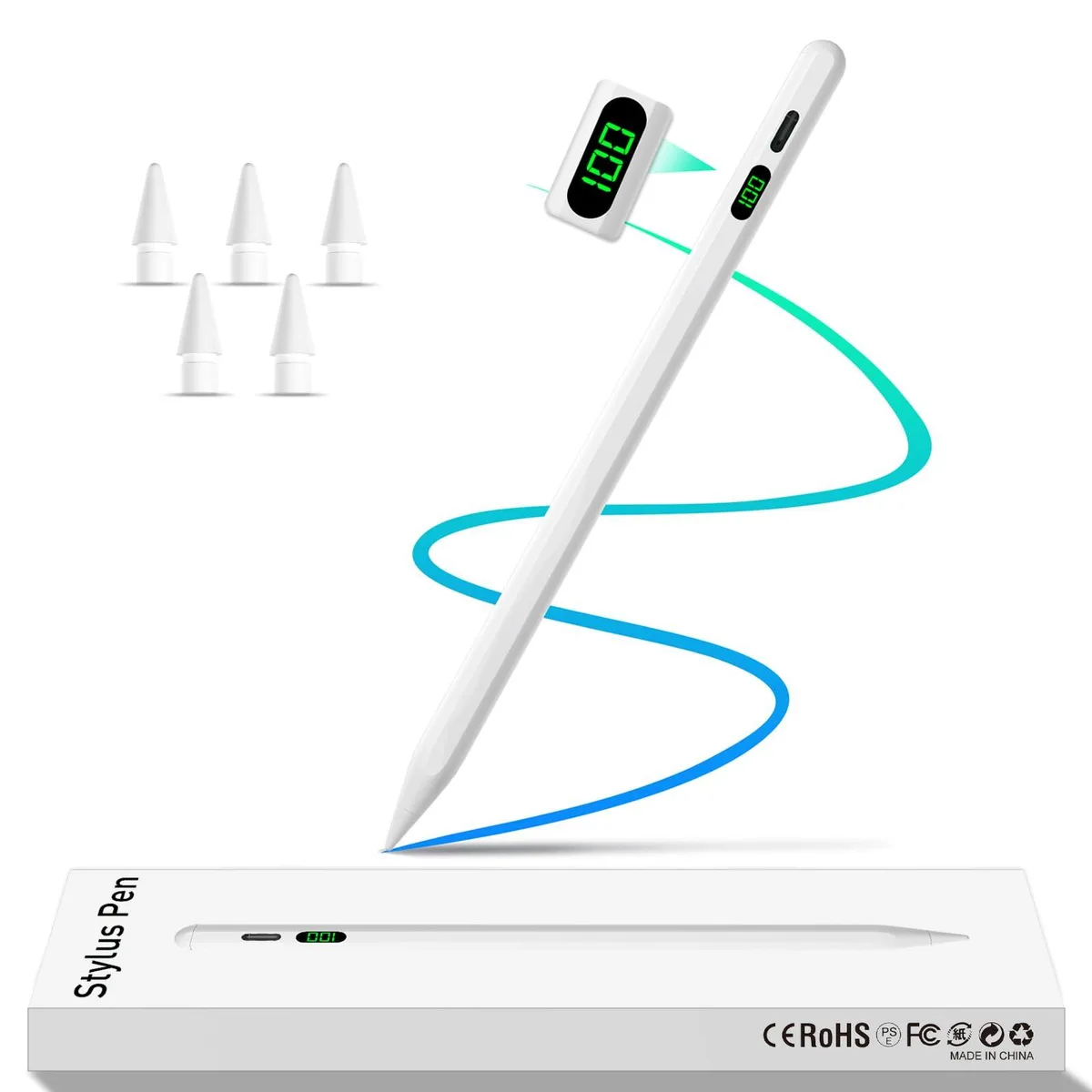  HFENGZN Stylus Pen for iPad 10th/9th White LED Power Display — product photo