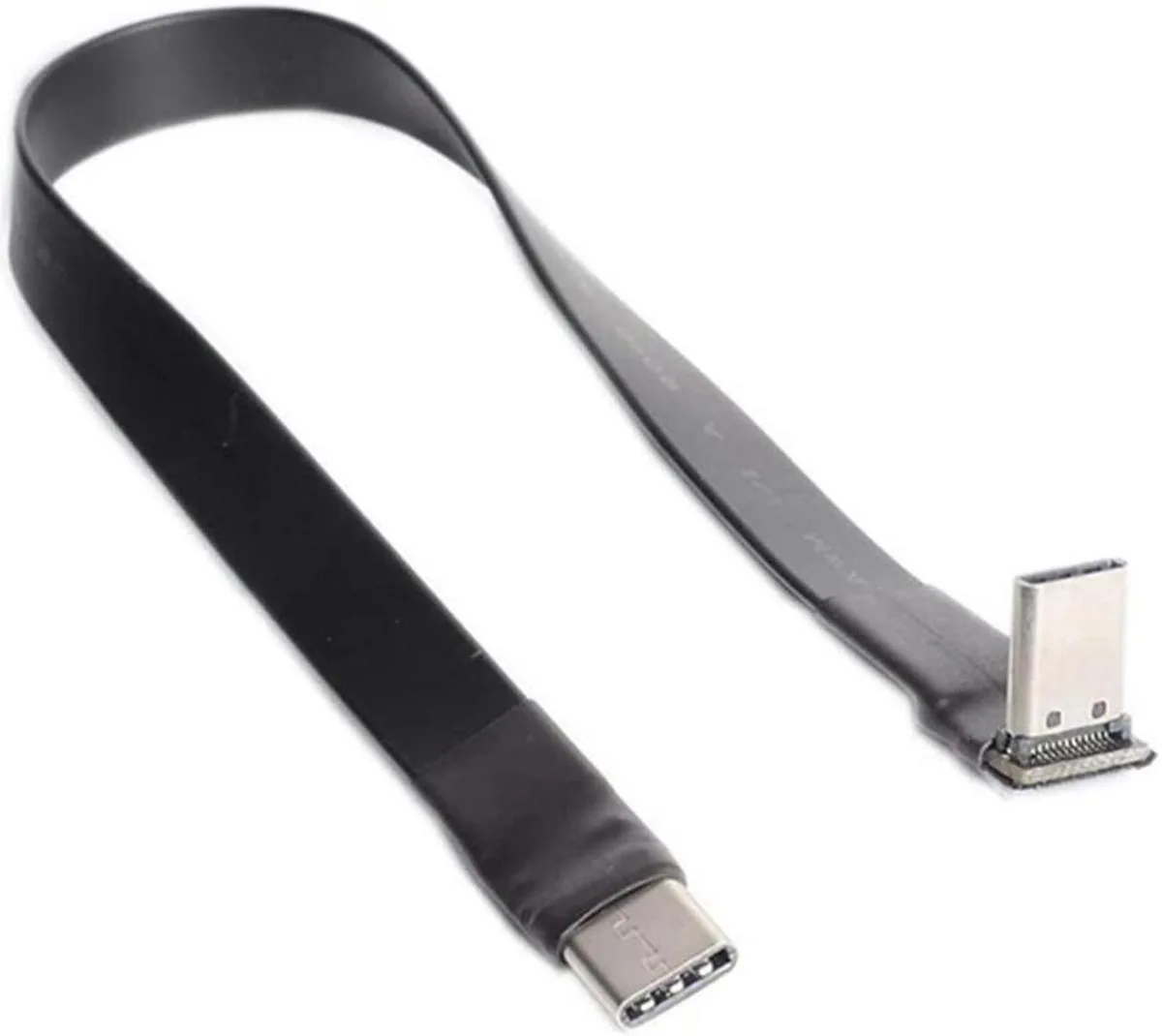 Flat USB-C to USB-C cable with 90-degree connector, 30cm long