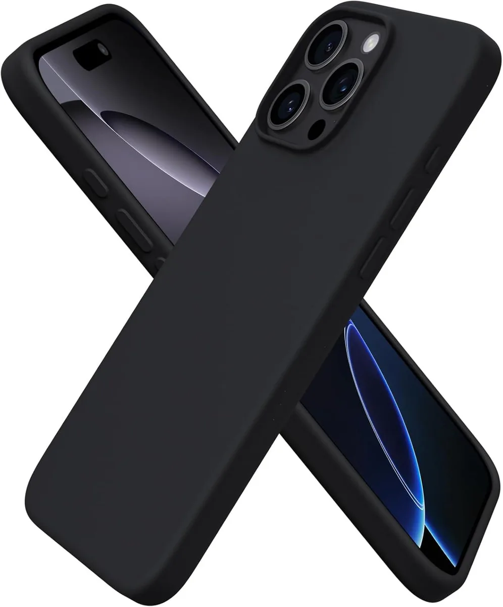 Black liquid silicone phone case with matte finish and raised camera bevel