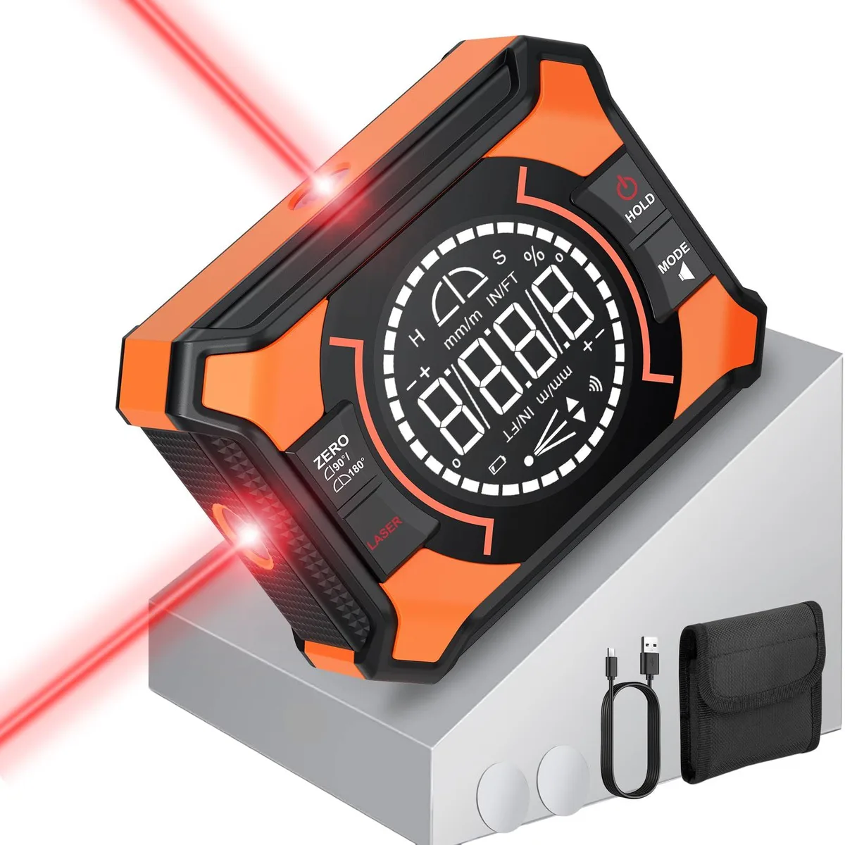  Rechargeable Digital Angle Finder with Laser Magnetic Base 4×90° 2×180° IP54 — product photo