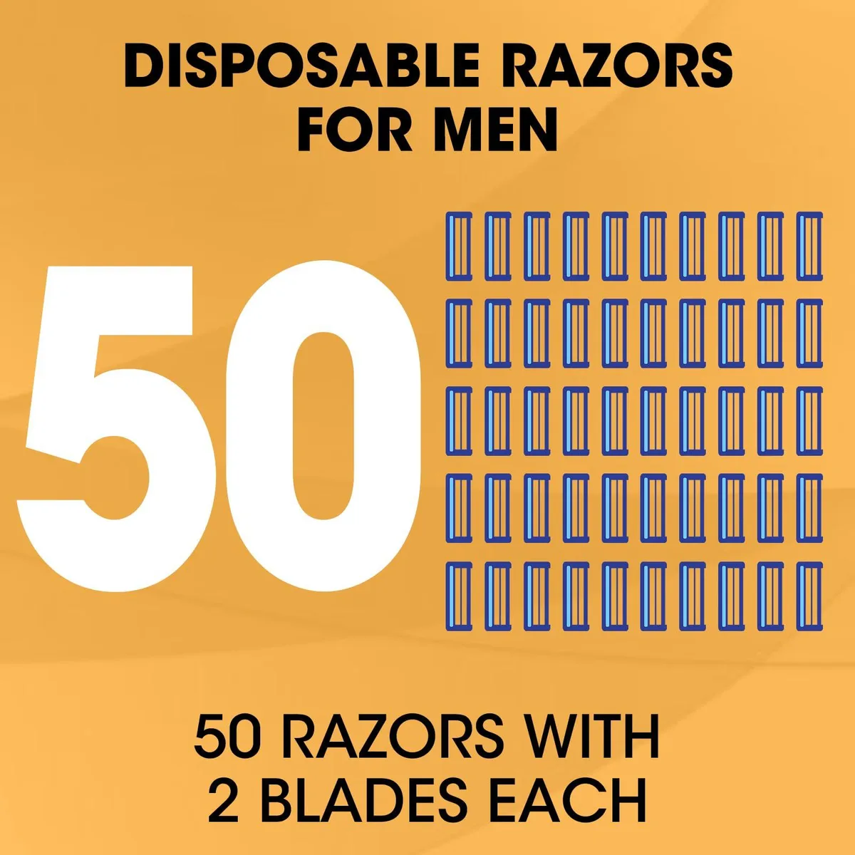 Fifty blue two-blade disposable razors with clear caps