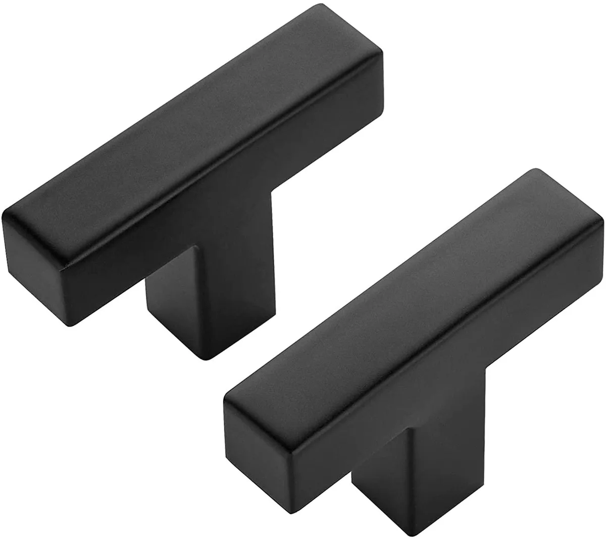 Matte black stainless steel T-bar cabinet knobs, 2 inch length, pack of ten