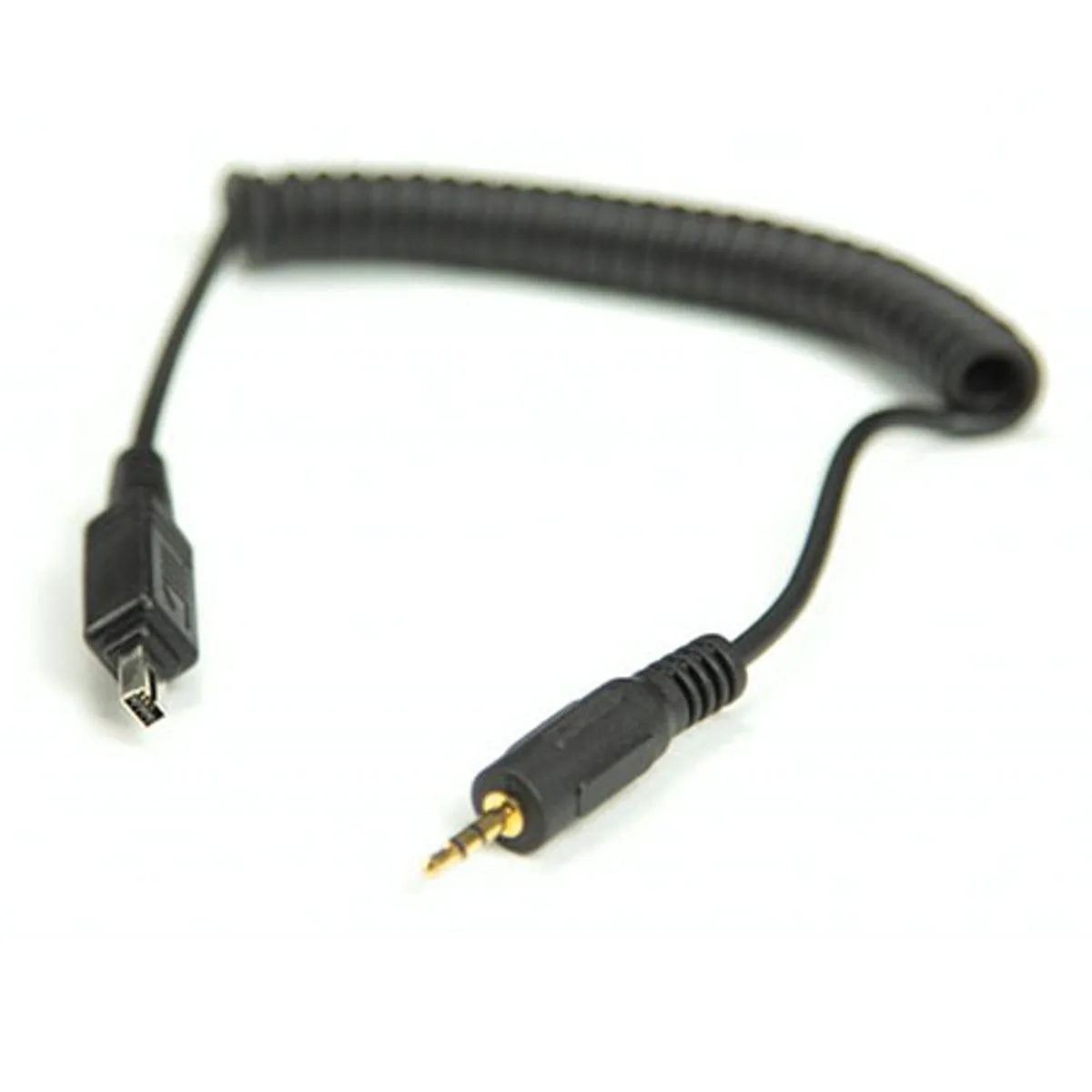Flat DC1 trigger cable for Nikon D70s and D80, black coiled wire with straight plug