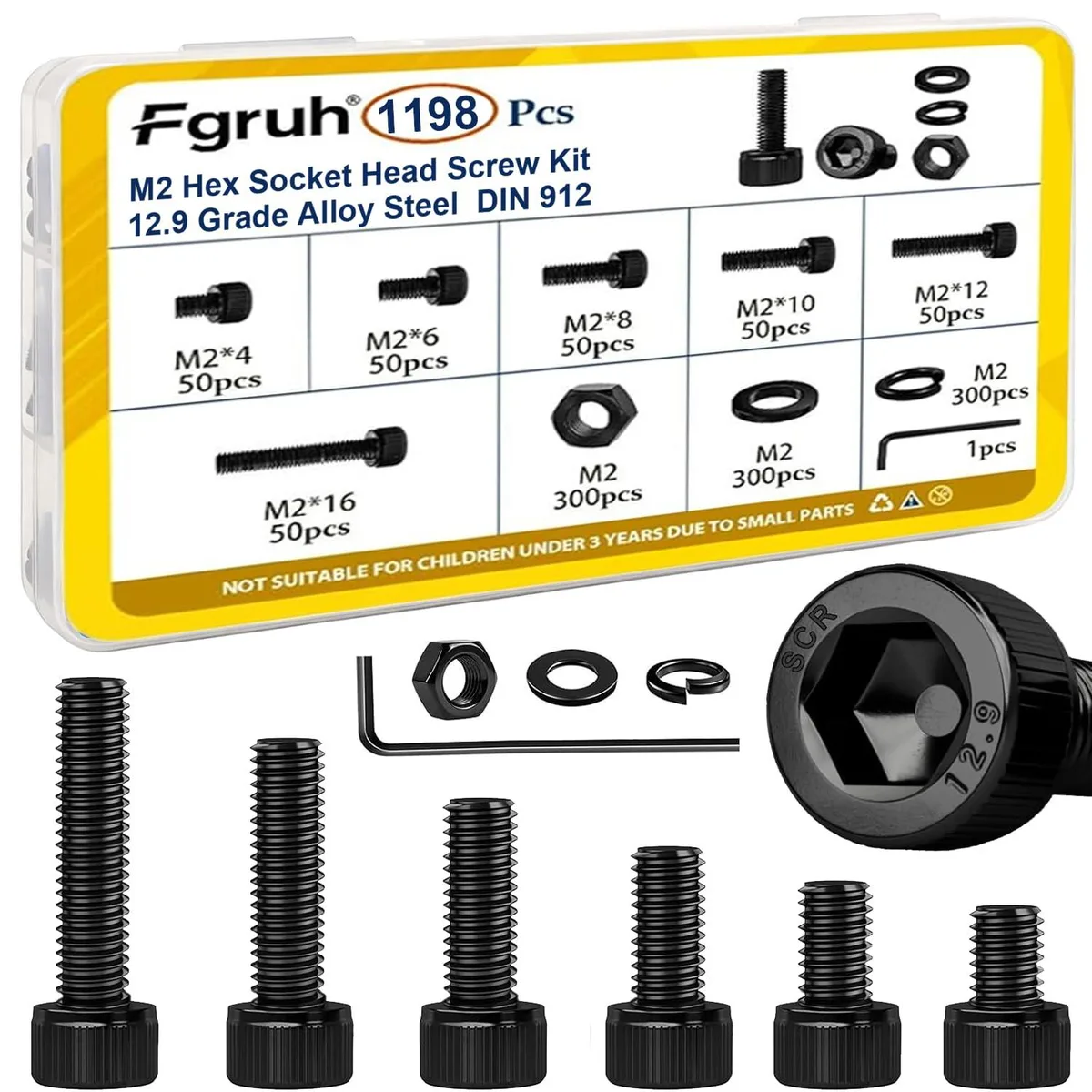 Fgruh Metric M2 Screws Assortment Kit 1200pcs FG001-10 — product photo