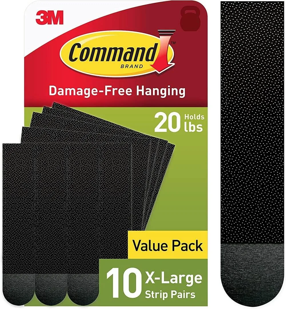 Box of black adhesive strip pairs for heavy picture hanging